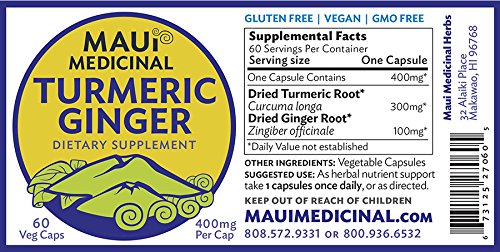 Maui Medicinal Herbs Turmeric Ginger Veggie Capsules, 90 Capsules