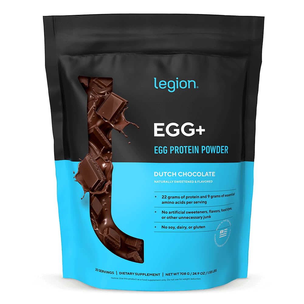LEGION Egg+ Protein Powder with BCAAs - Naturally Sweetened and Flavored Egg White Protein Powder, Chocolate, 24.9 Servings