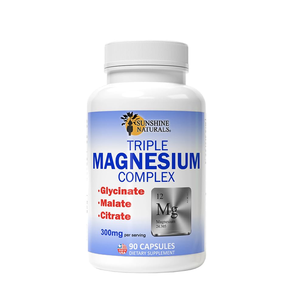 Sunshine Naturals Triple Magnesium Complex 300mg Dietary Supplement, 100 Capsules