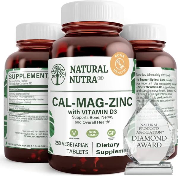 Natural Nutra Calcium Magnesium Zinc with Vitamin D3 CMZ Supplement (Tablets, 250 Count)