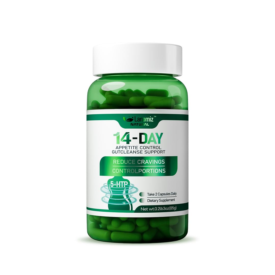 Lanomiz 14DAY Appetite & Craving Control Gut Health Complex Featuring Delayed-Release Probiotics & White Kidney Bean Extract 5-HTP(5-hydroxytryptophan) Capsules, 60 Count
