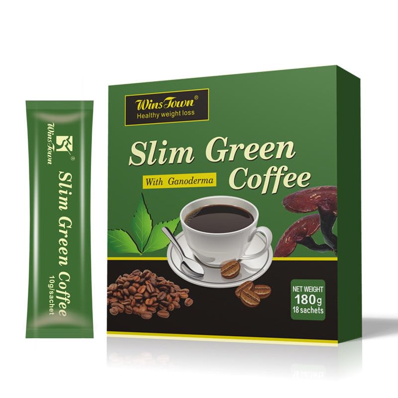 Wins Town 6-IN-1 Natural Diet Instant Coffee with Ginseng, Ganoderma & Matcha – Green Coffee Blend for Metabolism Support, Energy Boost, Gluten-Free, 6.35 Ounce Powder