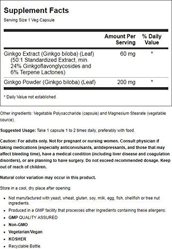 NOW Foods Ginkgo Biloba 60mg Capsule 1 Count