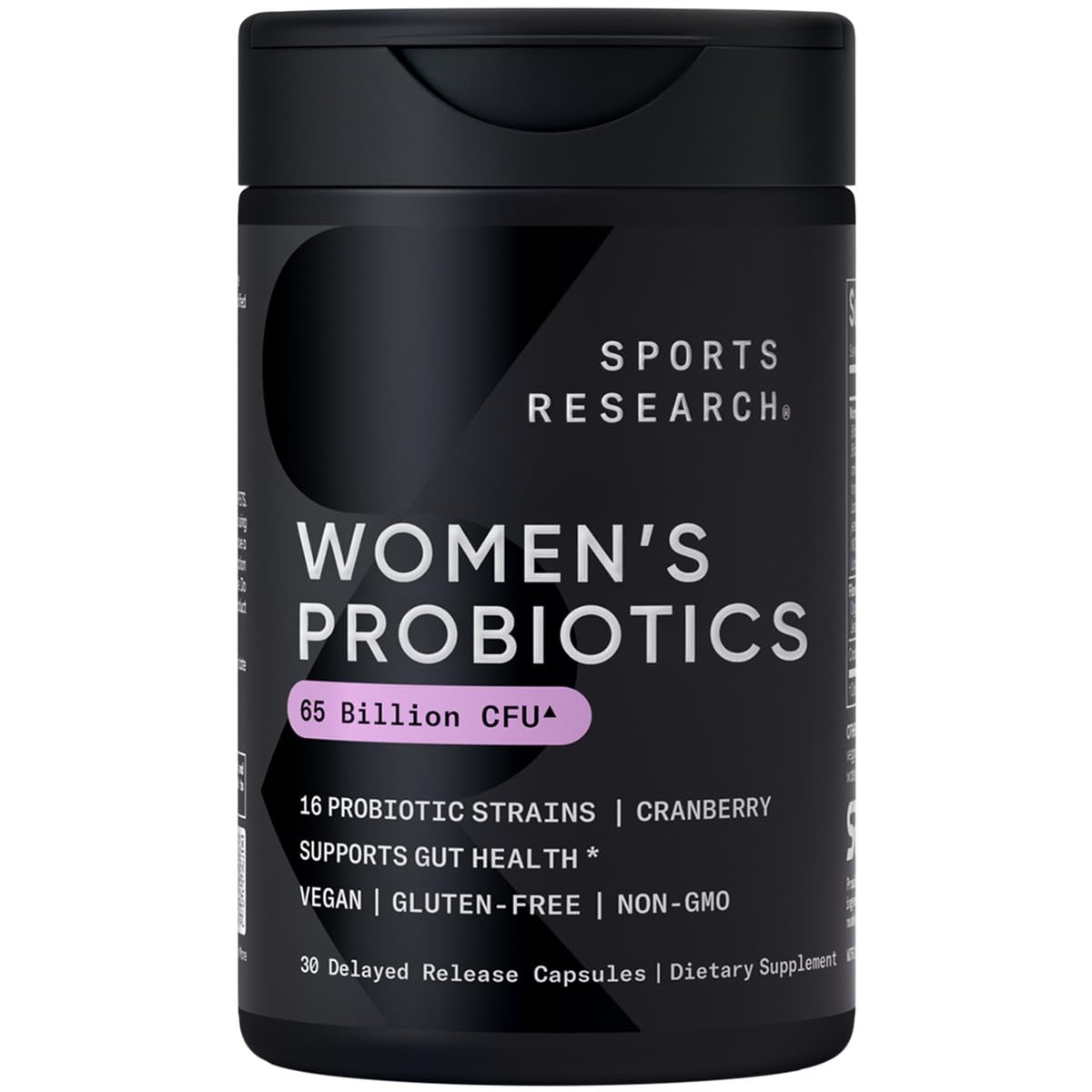 Sports Research Women's Probiotics with Prebiotics, 65 Billion CFU - Vegan Capsules for Gut Health & Digestive Support, Probiotics for Women with Cranberry - Non-GMO Verified & Gluten Free, 30 Capsules