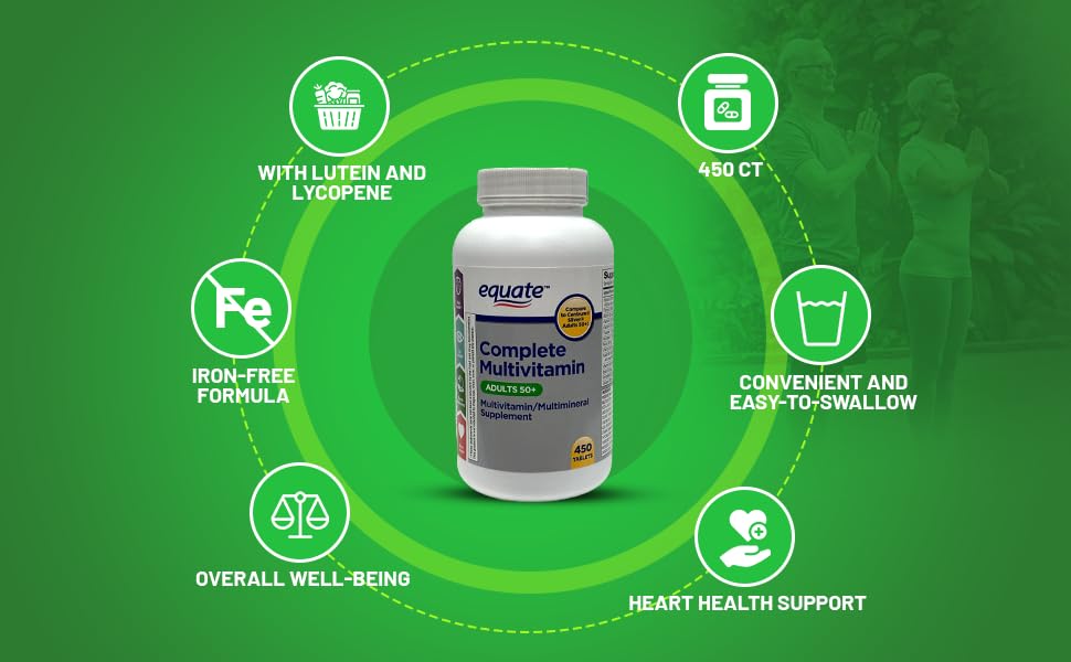 LightSpring Adults 50+ Complete Multivitamin/Multimineral Supplement Tablets, 450 Tablets