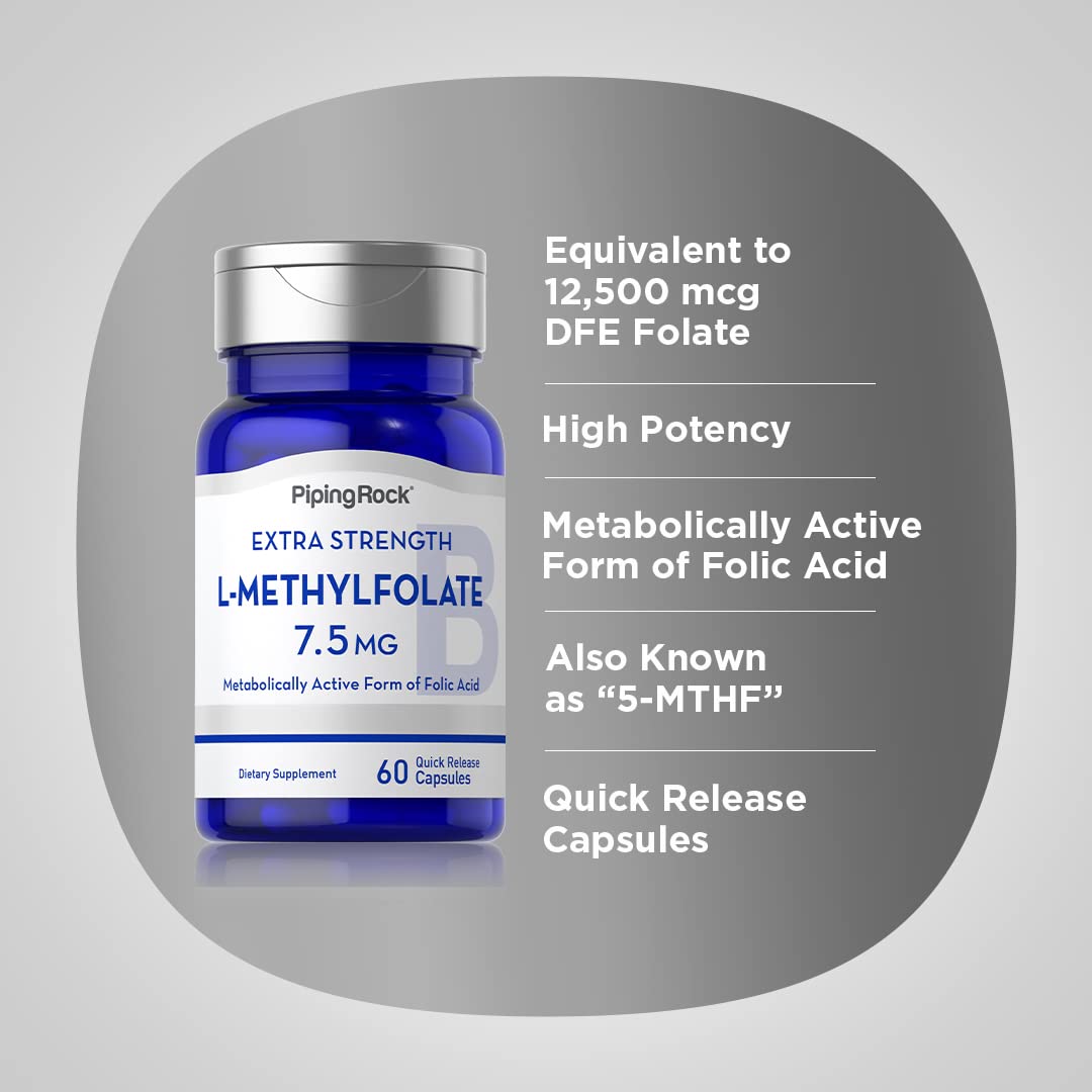 Piping Rock L-Methylfolate 7.5 mg Capsule, 60 Count