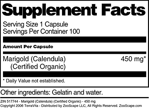 Terravita Marigold (Calendula) (Certified Organic) - 450 mg Capsule, 100 Capsules