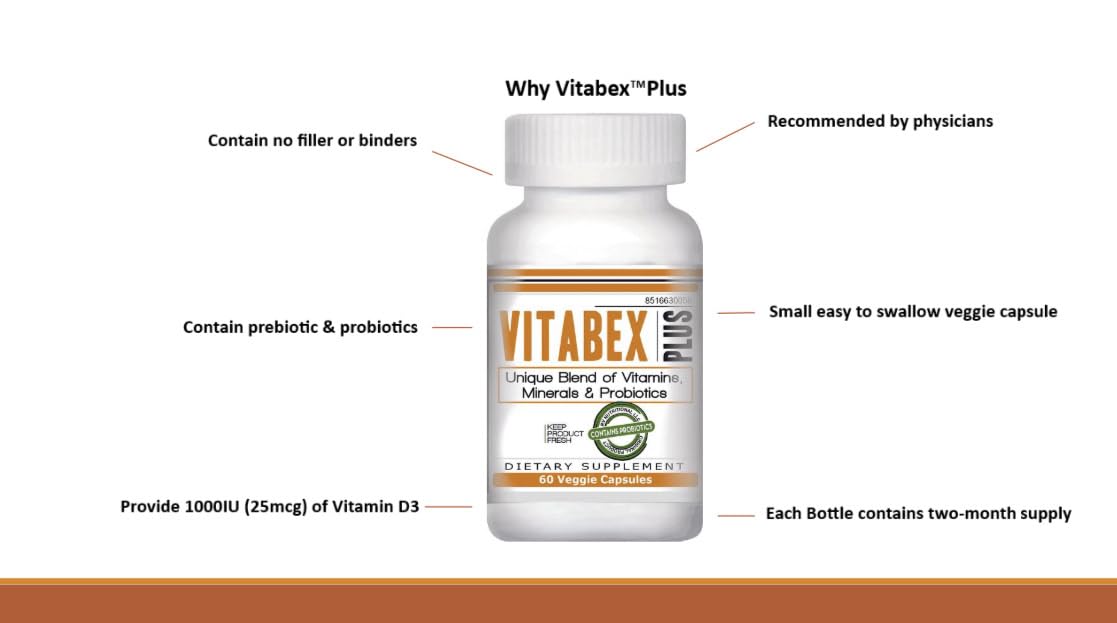 Vitabex Plus Multivitamin Probiotics Non-GMO Easy to Swallow 60 Veggie Capsules