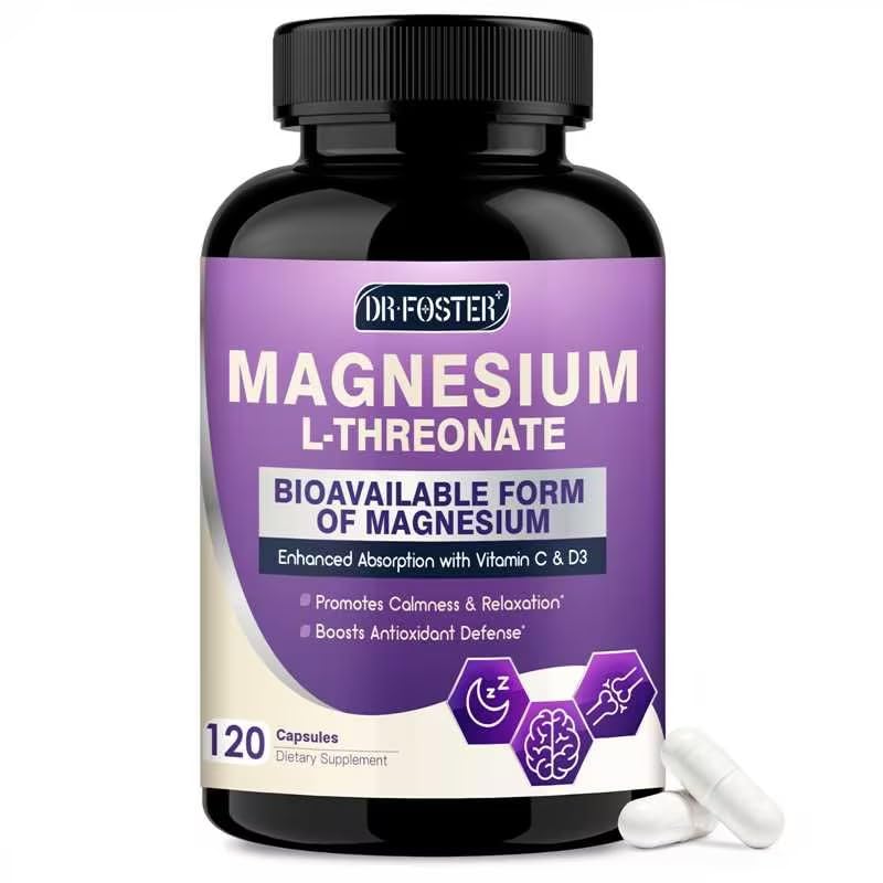 DRFOSTER Magnesium L-Threonate 2000 mg Plus Vitamin C & D3, 120 Capsules