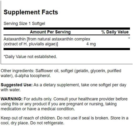 Swanson Astaxanthin Eye, Brain, and Skin Health Antioxidant Supplement Softgels 60