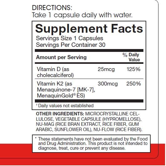 Silver Fern Vitamin K2-D3 Supplement Capsules 30 Count