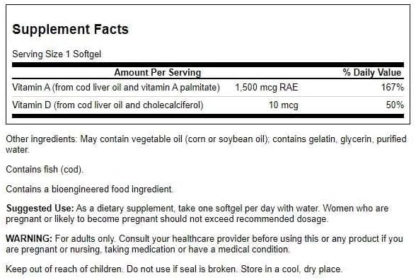 Swanson Vitamin A & D Skin Eye Immune Health Softgels, 250