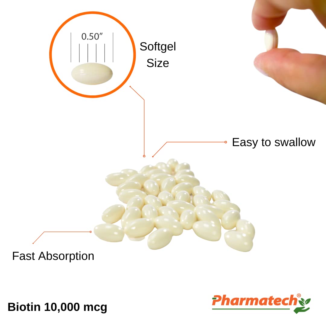 PHARMATECH Biotin Vitamin for Hair Growth, Biotin 10000mcg, Softgel, 120 Softgels