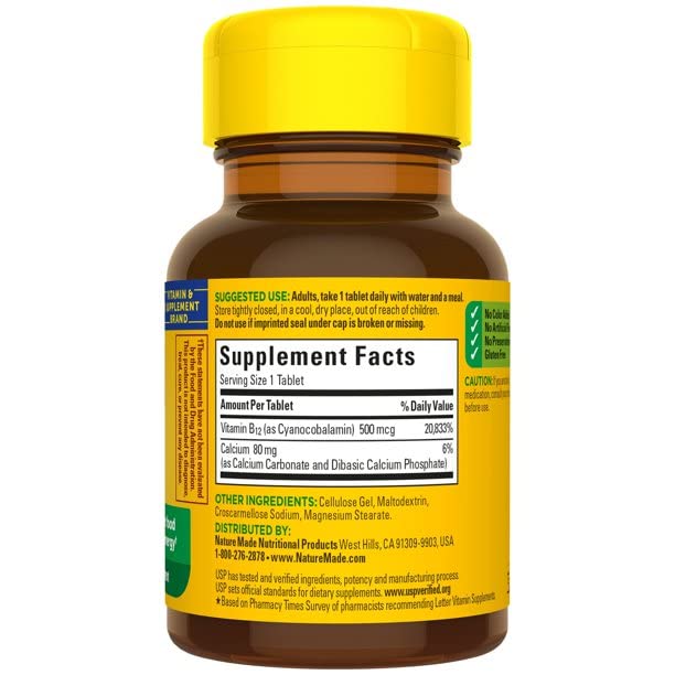 Nature Made Vitamin B-12 500 mcg Tablets, 200 Count