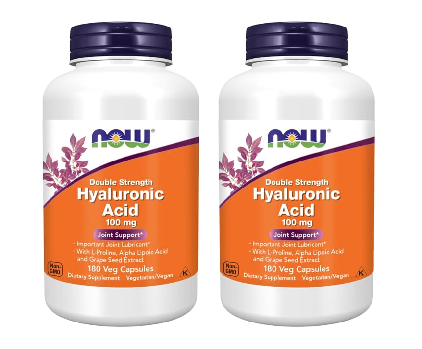 NOW Foods Hyaluronic Acid 100 mg Capsules, Double Strength with L-Proline, Alpha Lipoic Acid and Grape Seed Extract, 360 Veg Capsules
