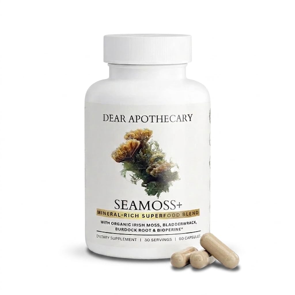 Dear Apothecary Organic Seamoss+ - Irish Moss 500mg, Bladderwrack 500mg, Burdock Root 400mg with BioPerine, 60 Capsules