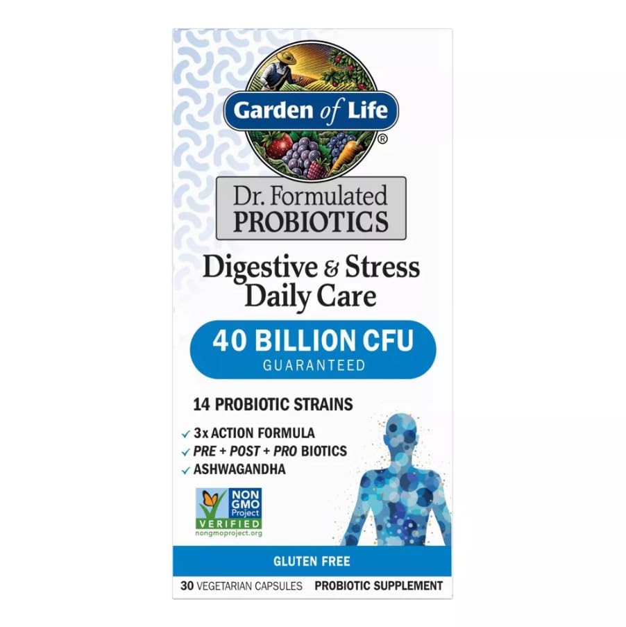 Garden of Life Probiotic Supplement Dr. Formulated Digestive + Stress Capsules, 30 Count