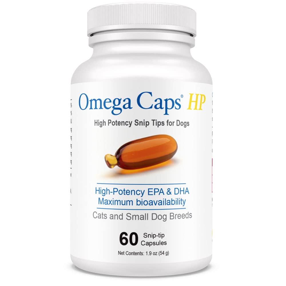 OMEGA-CAPS ES HP Snip Tips for Cats and Small Dogs High Potency EPA and DHA Maximum Bioavailability Fish Oil Supplement Vet Formulated Made in USA Skin Coat Joint and Heart Health 60 Capsules