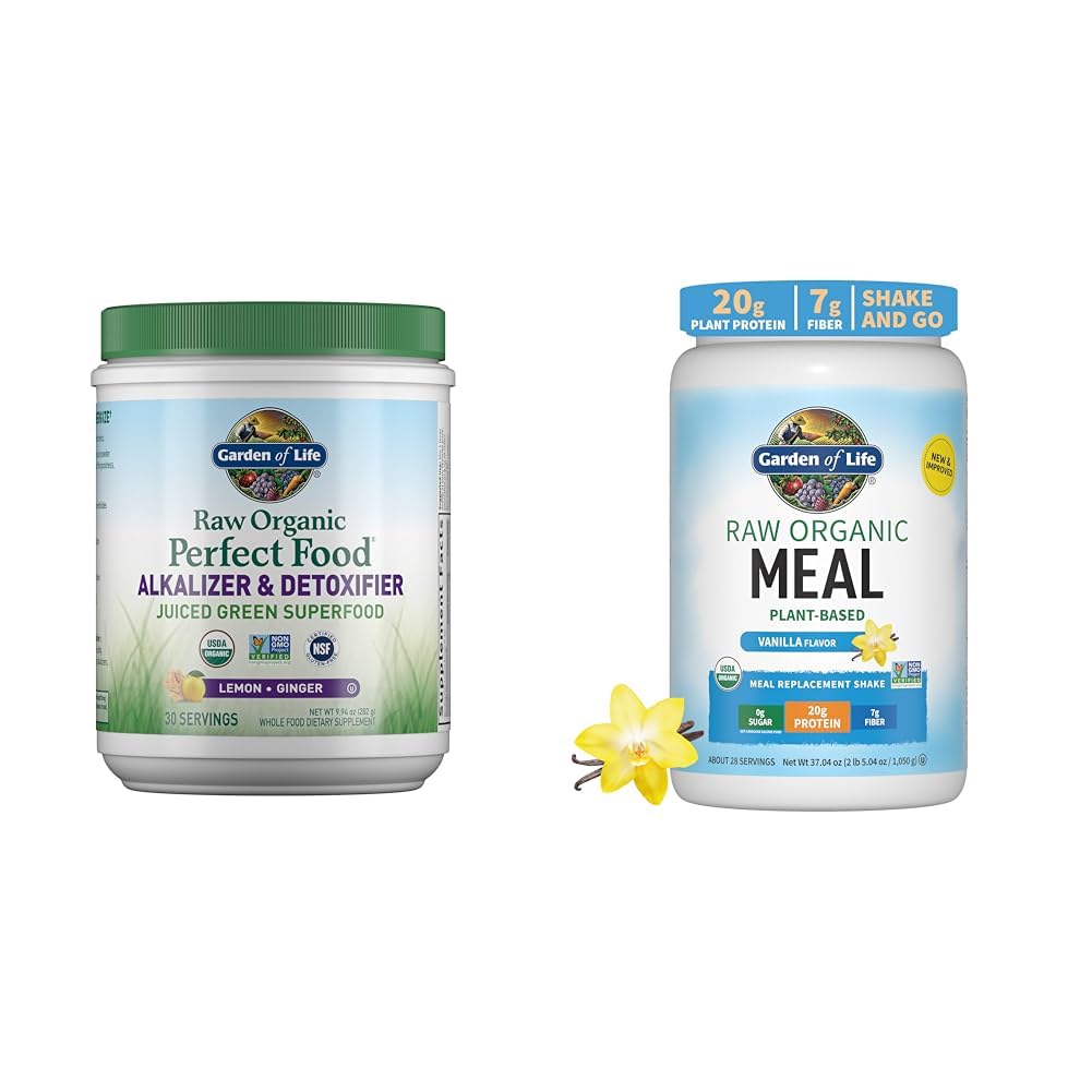 Garden of Life Raw Organic Perfect Food Alkalizer & Detoxifier Juiced Greens Superfood Powder & Vegan Protein Powder Vanilla - Powder 2-Pack