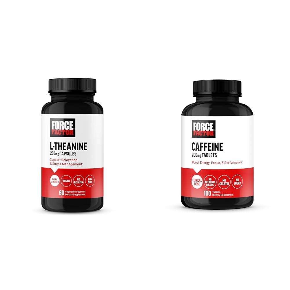 Force Factor L-Theanine 200mg and Caffeine 200mg Supplement Bundle, 60 Capsules and 100 Tablets, 160 Total