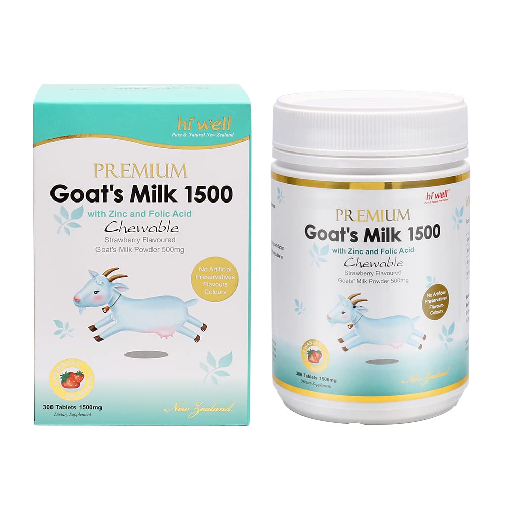 Hi Well Pure & Natural New Zealand Premium Goat's Milk 1500 Strawberry Chewable 300