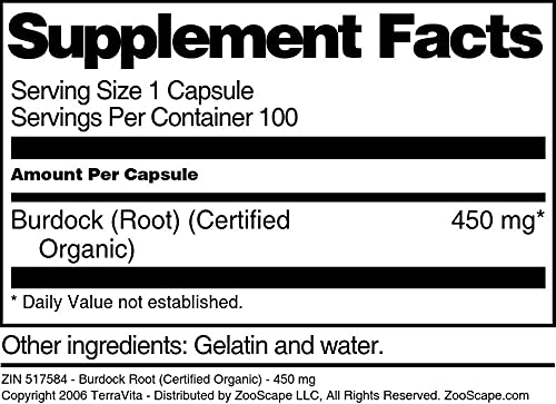 Terravita Burdock Root 450 mg Capsules 300 Count