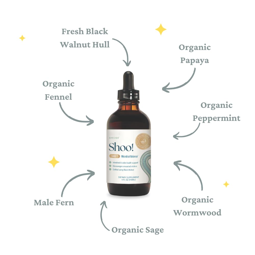 SPRIGS Shoo Microbial Balance Two-Part System Microbial Cleanse - Black Walnut, Organic Wormwood Capsule and Drop, Pack of 2