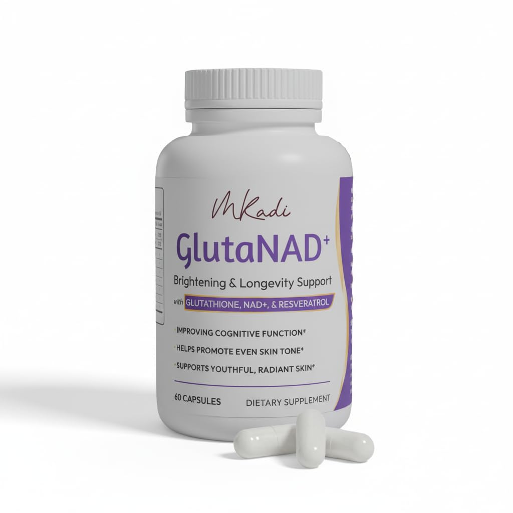 MKADI GlutaNAD+ Brightening & Longevity Support, L-Glutathione & NAD+ Antioxidant Complex, 60 Capsules