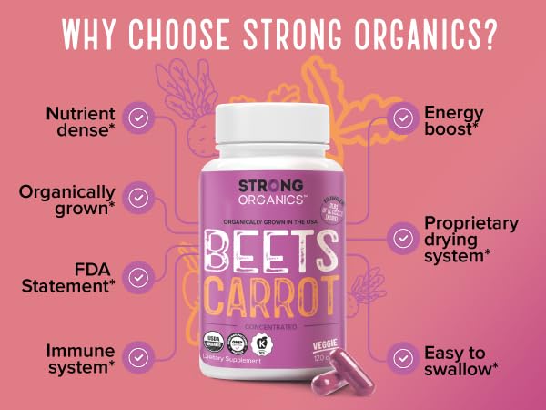 Strong Organics Organic Beet Root & Carrot Juice Powder, 120 Capsules