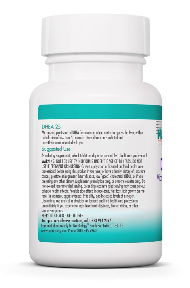 Allergy Research Group NutriCology DHEA 25 mg - Micronized Lipid Matrix Tablets - Hormone & Vitality Support - Enhanced Absorption Formula - Hypoallergenic, 60 Tablets