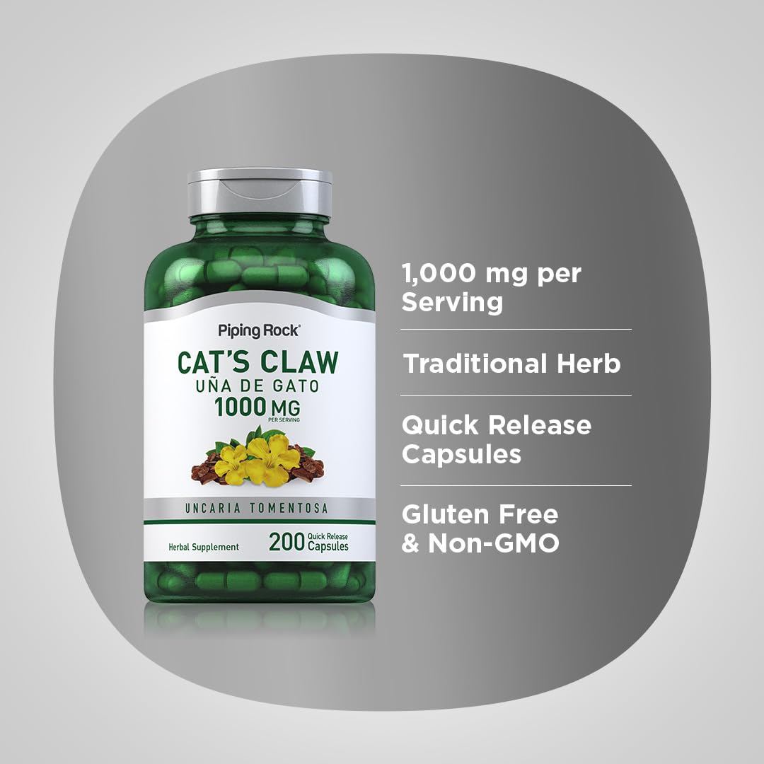 Piping Rock Cat's Claw Herb Supplement 1000mg Capsule, 200 Capsules