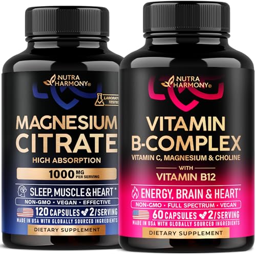 NUTRAHARMONY Vitamin B Complex & Magnesium Citrate Capsules, 180 Count