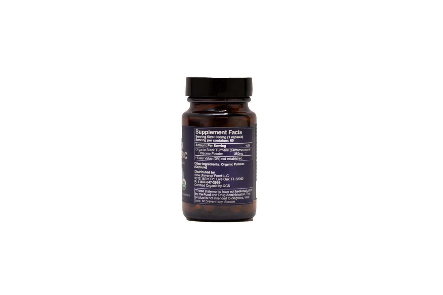 New Universe Food Organic Black Turmeric 350mg Whole Root Vegan Capsules, 60 Capsules