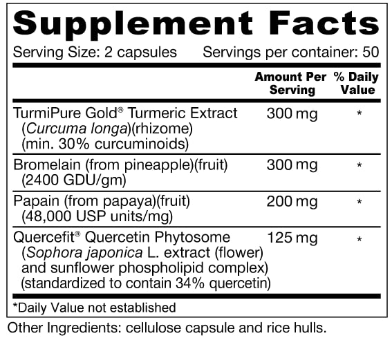 Wellness Resources Repair Plus Featuring TurmiPure Gold Turmeric (Curcumin) with Quercetin Phytosome and Proteolytic Enzymes Bromelain and Papain for Repair, Recovery, and Tissue Health 100 Veggie Capsules