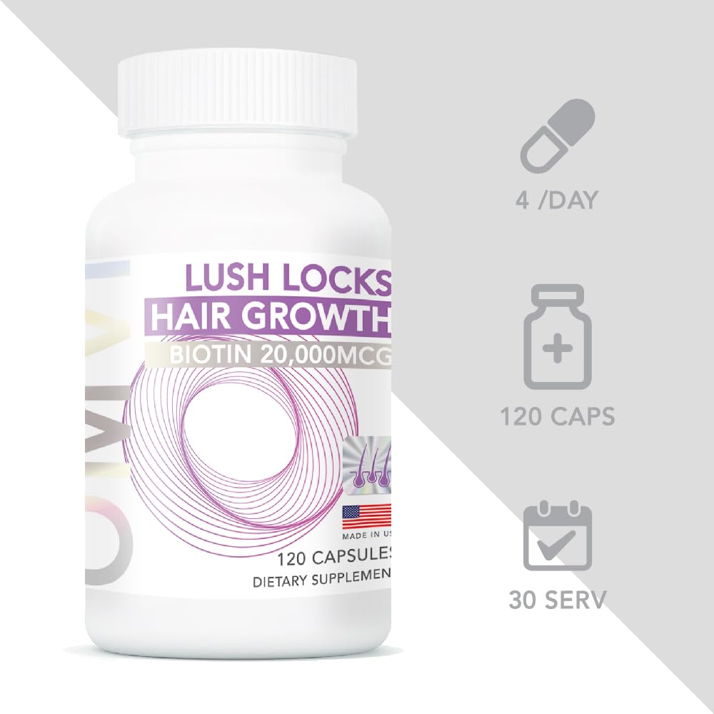 Omvi Hair Growth Supplement with Biotin 20,000mcg, Collagen, Keratin, Vitamin A, C, D3 & B12, Stronger Hair, Skin and Nails, Non-GMO, Gluten Free, 120 Capsules