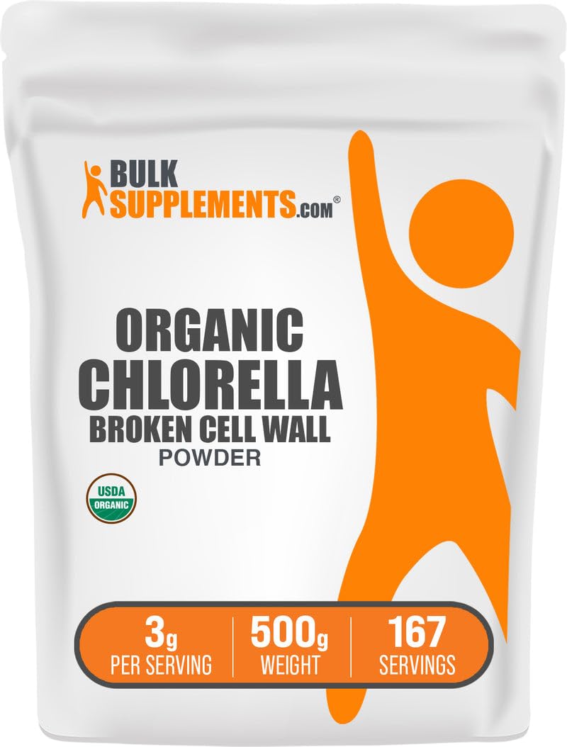 BulkSupplements Organic Chlorella Powder - Broken Cell Wall, Green Superfood, Gluten Free, 17.6 oz