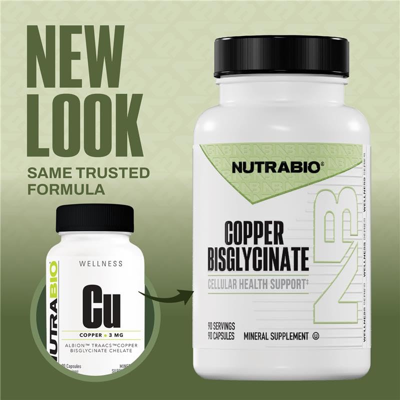 NutraBio Chelated Copper Bisglycinate Supplement 90 Capsules
