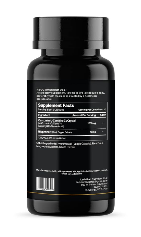 Leviathan Nutrition Co Crystal Curcumin | Curcumin L-Carnitine CoCrystal 60% Curcuminoids 1200mg Capsule, 1 Count