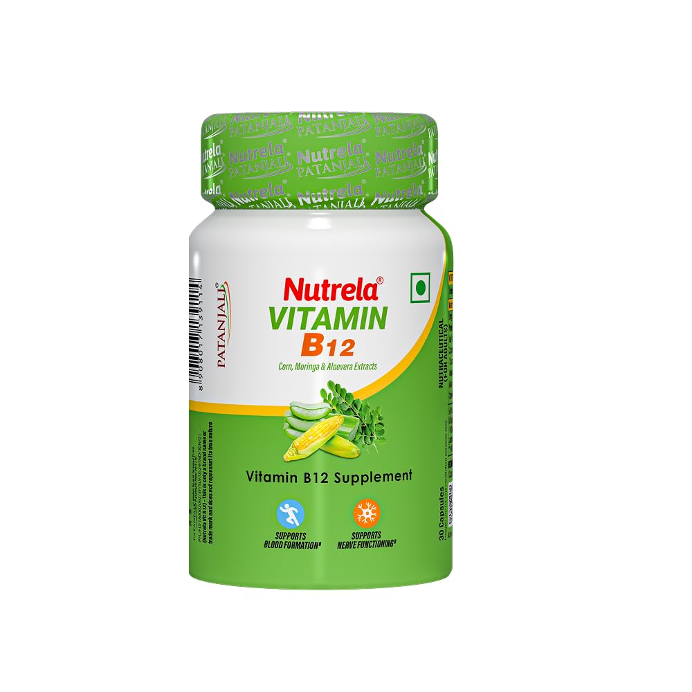 Nutrela Vitamin B12 Biofermented Plant Based Supplement for Men & Women with Moringa and Aloe Vera Extract Capsule, 30 Count