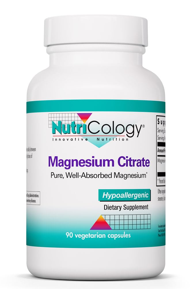 Allergy Research Group NutriCology Magnesium Citrate Bioavailable Chelated Magnesium Nervous System & Muscle Support Vegetarian Capsules 90 Count