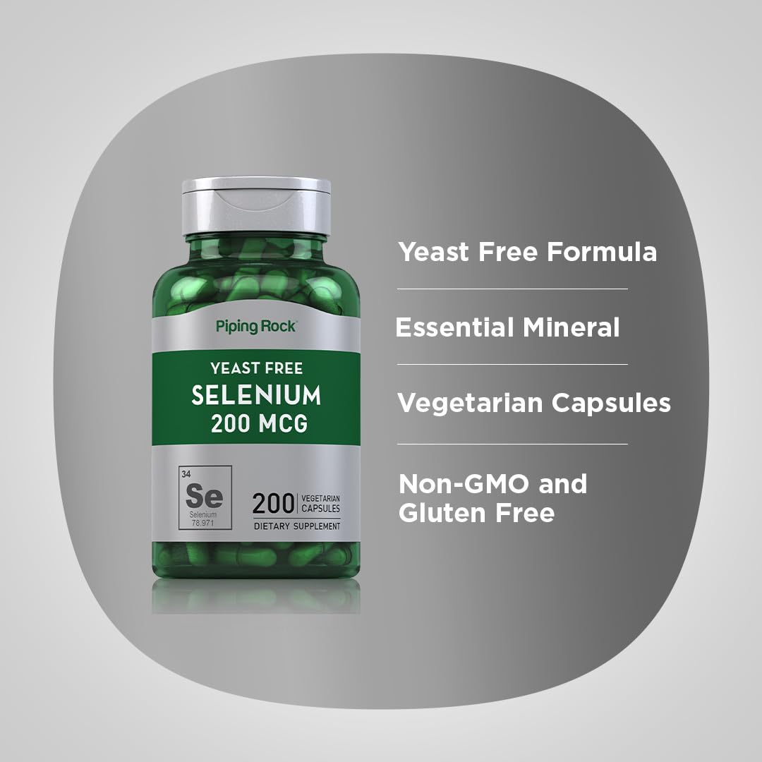 Piping Rock Yeast Free Selenium 200mcg Capsules, 200 Count