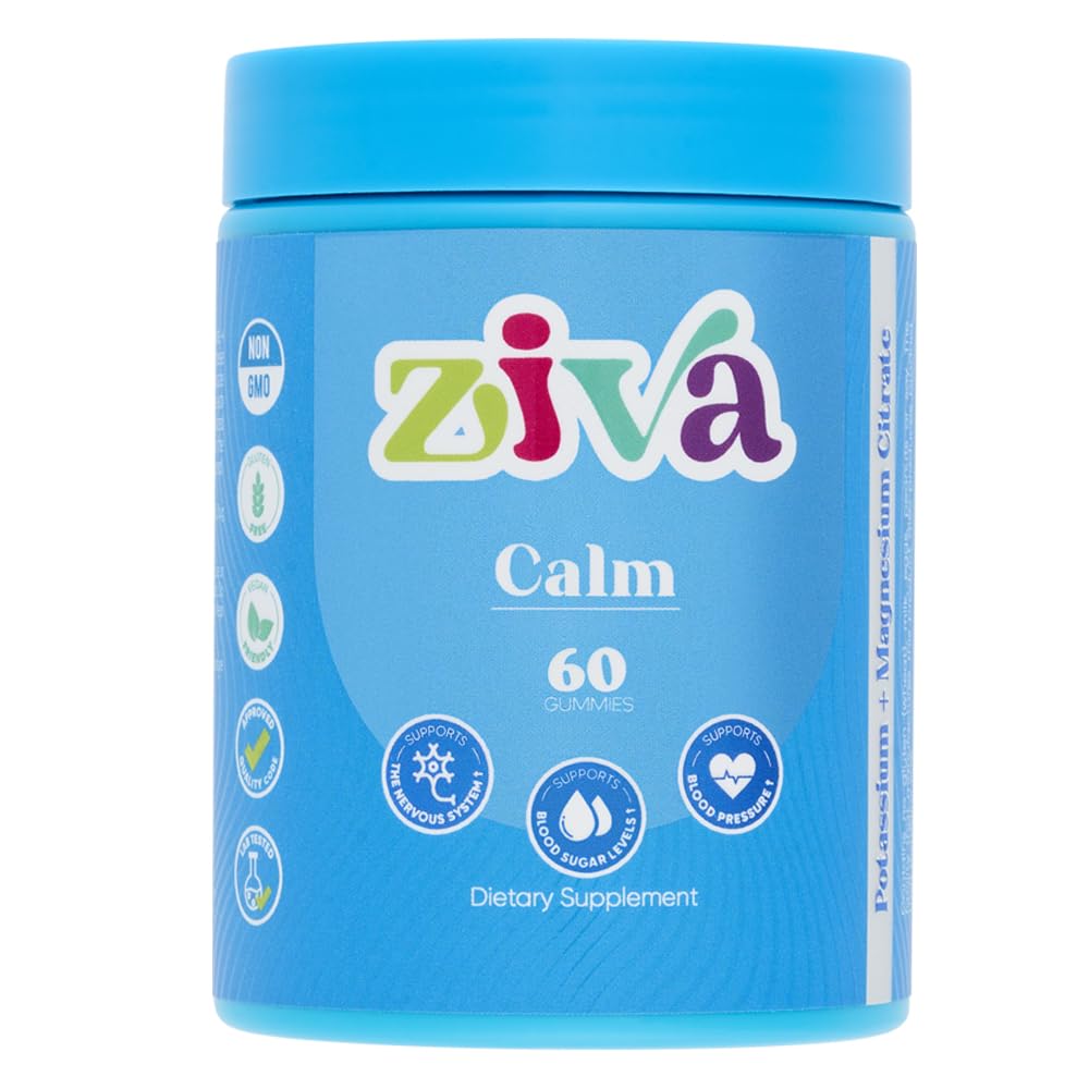 ZIVA Calm Gummies Potassium Citrate & Magnesium Citrate Supplement for Relaxation, Stress Relief & Muscle Support, 60 Count