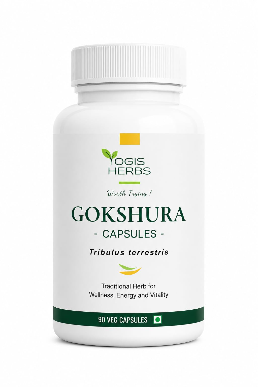 YOGIS HERBS Gokshura Capsules – Tribulus Terrestris (Nerunji/Gokhru/Puncture Vine) – Whole Fruit Powder, 90 Veg Capsules