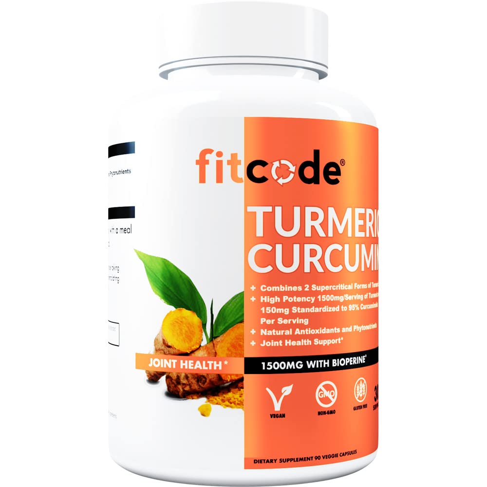 fitcode Turmeric Curcumin with 95% Curcuminoids 1500mg BioPerine Enhanced Absorption Capsules, 90 Count