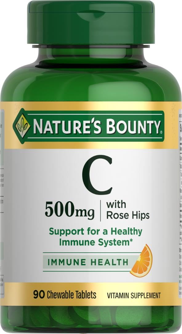 Nature's Bounty Vitamin C 500 mg with Rosehips Chewable Tablets, 90 Count