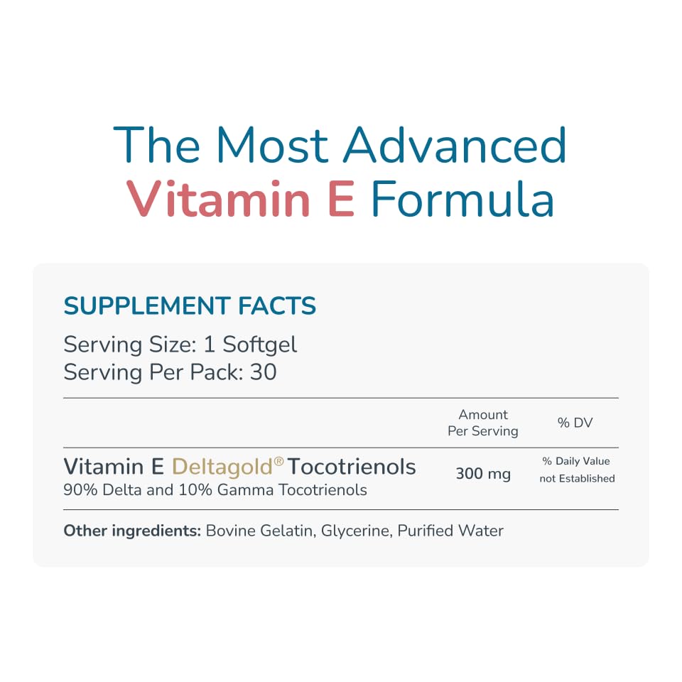 WELLNESS EXTRACT Eannatto Tocotrienols Vitamin E Supplements Tocopherol Free, Non-GMO, Gluten Free & Antioxidant 30 Softgels