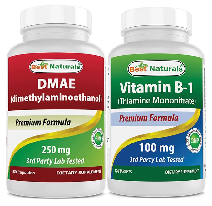 Best Naturals DMAE Supplement 250 mg & Vitamin B1 as Thiamine Mononitrate 100 mg, Capsules and Tablets, 120 Count
