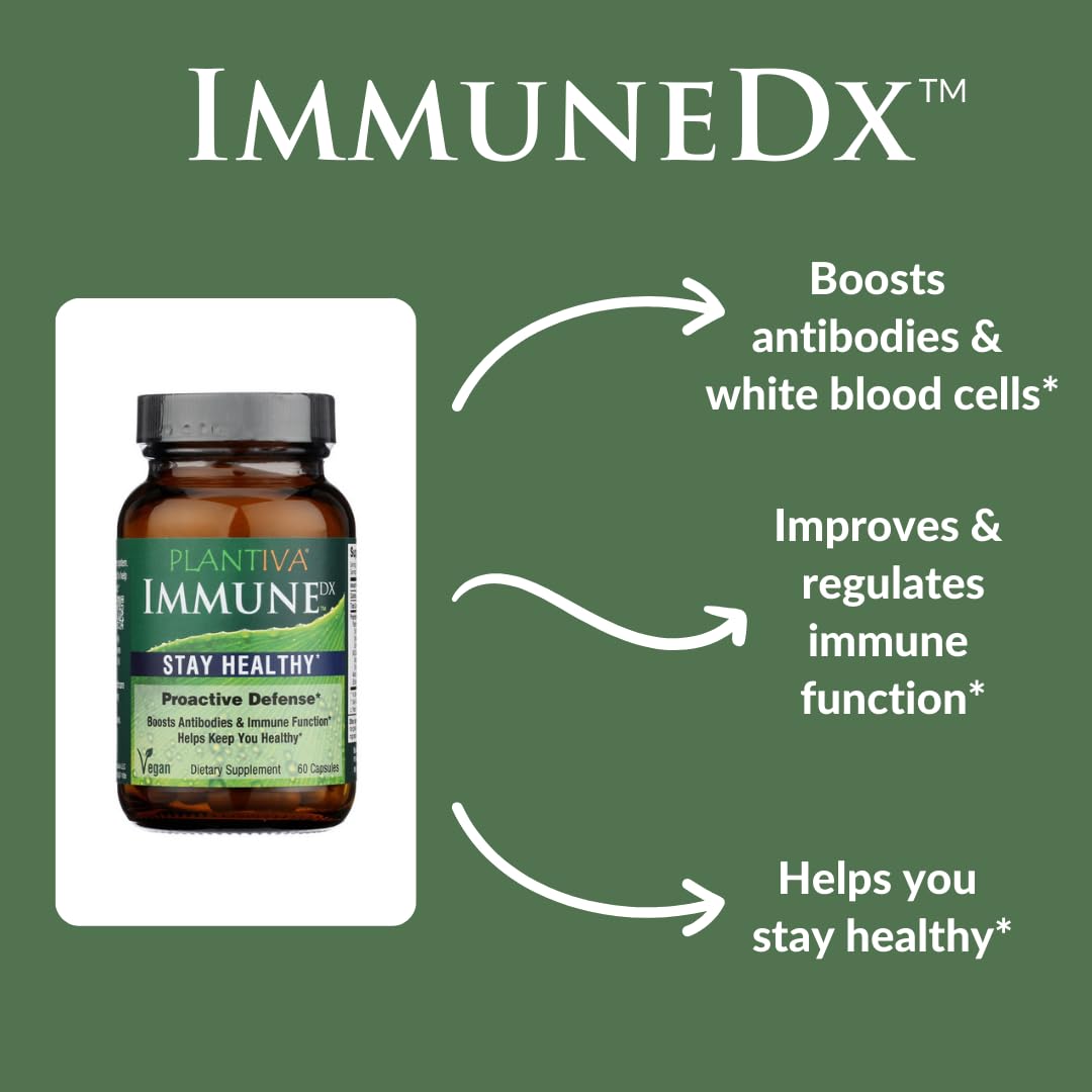 Plantiva ImmuneDx Healthy Immune Boost Daily Herbal Supplement, Natural Resistance, Whole Body Defense with Echinacea & Ginseng - Vegan - 60 Capsules