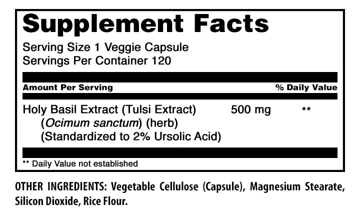 Amazing Nutrition Holy Basil Extract 4:1 Supplement Capsules 120 Count