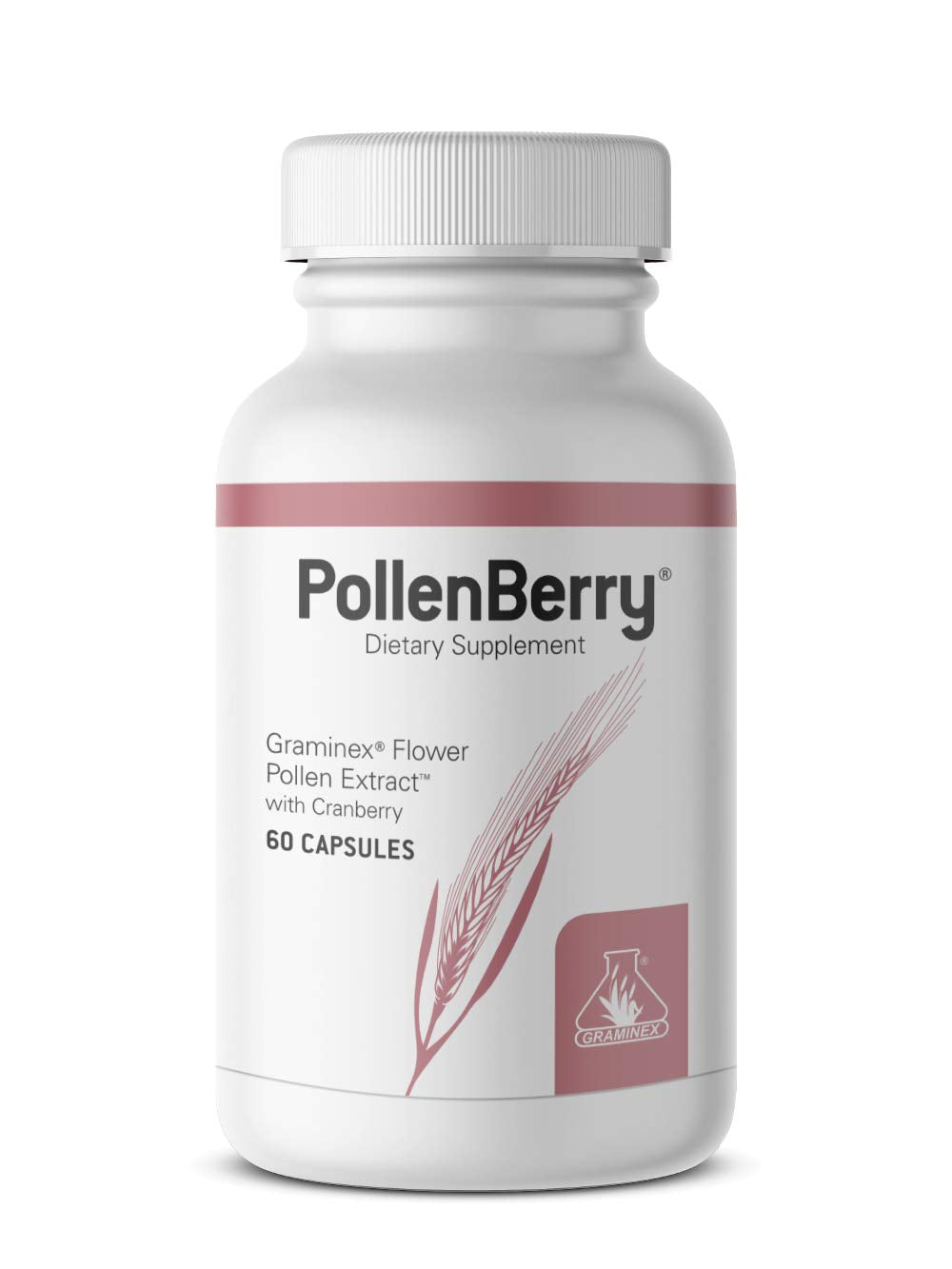 Graminex PollenBerry Dietary Supplement - G60 Concentrated Flower Pollen Extract, Cranberry Powder - 60 Capsules